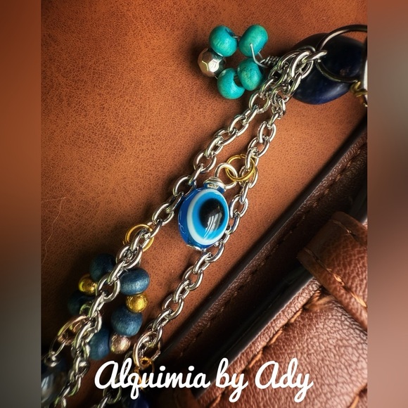 Lapis lazuli Key Holder with Chain Accent bag charms necklace - Picture 5 of 5